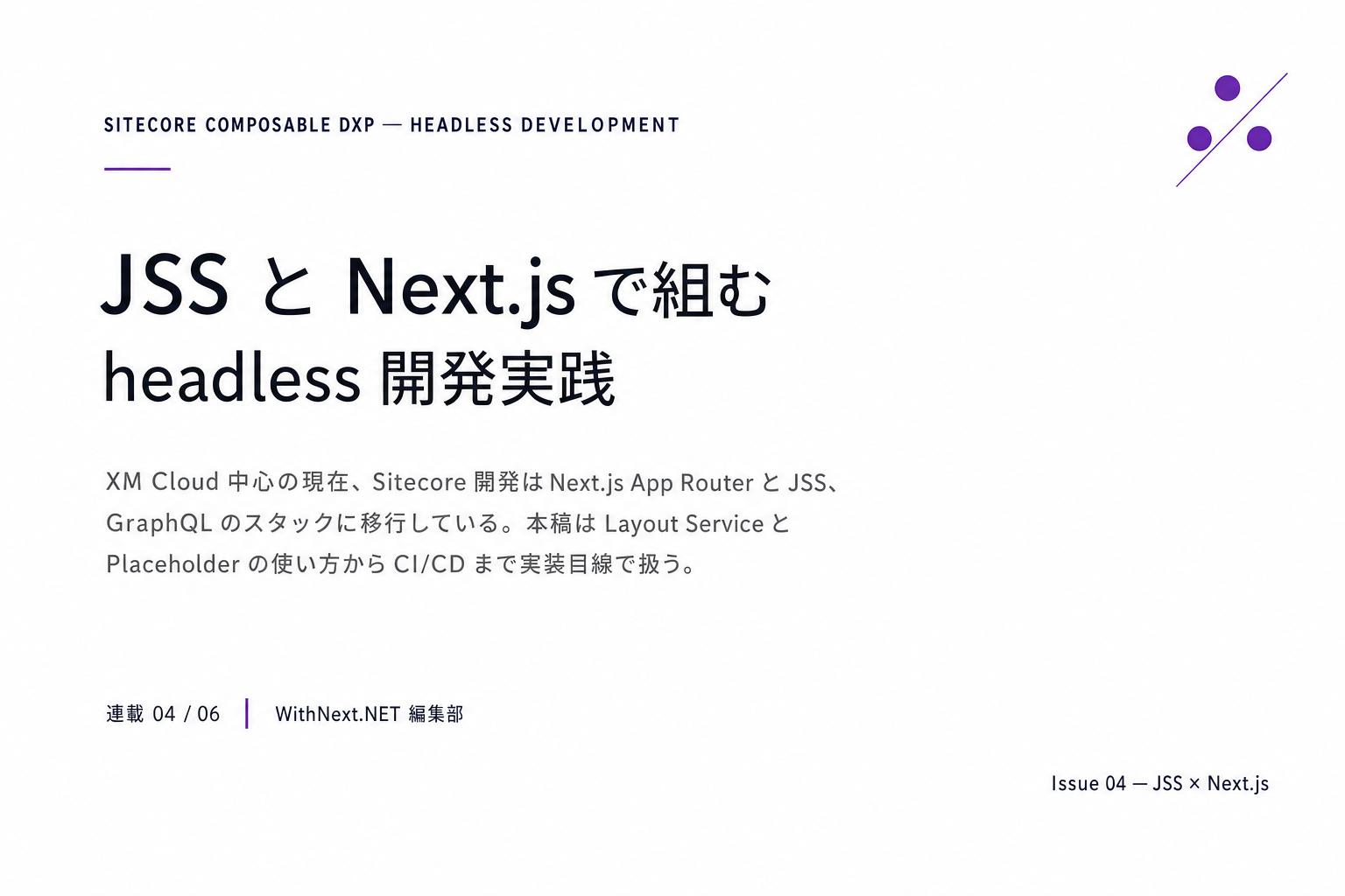 【Sitecore 連載 第4回】JSS と Next.js で組む headless 開発実践のアイキャッチ画像